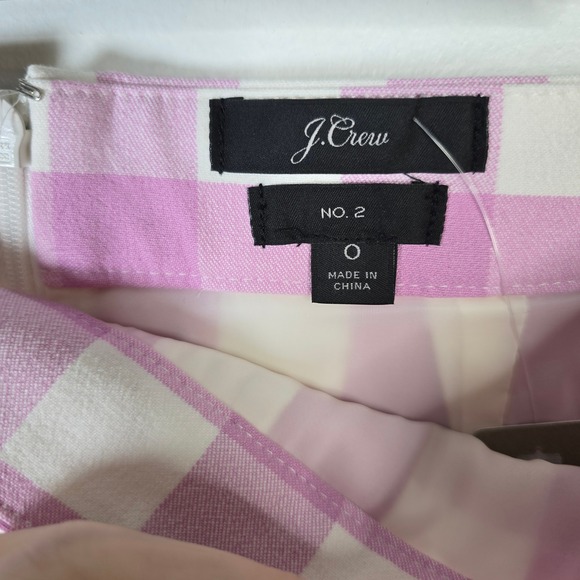 J. Crew No 2 Pencil Skirt Pink White Gingham Plaid Check Size 0 - Picture 3 of 5